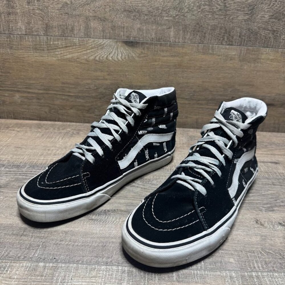 Vans Sk8 Brushed Black Twill Logo Graphic High Top Sneakers Men's Size 9.5